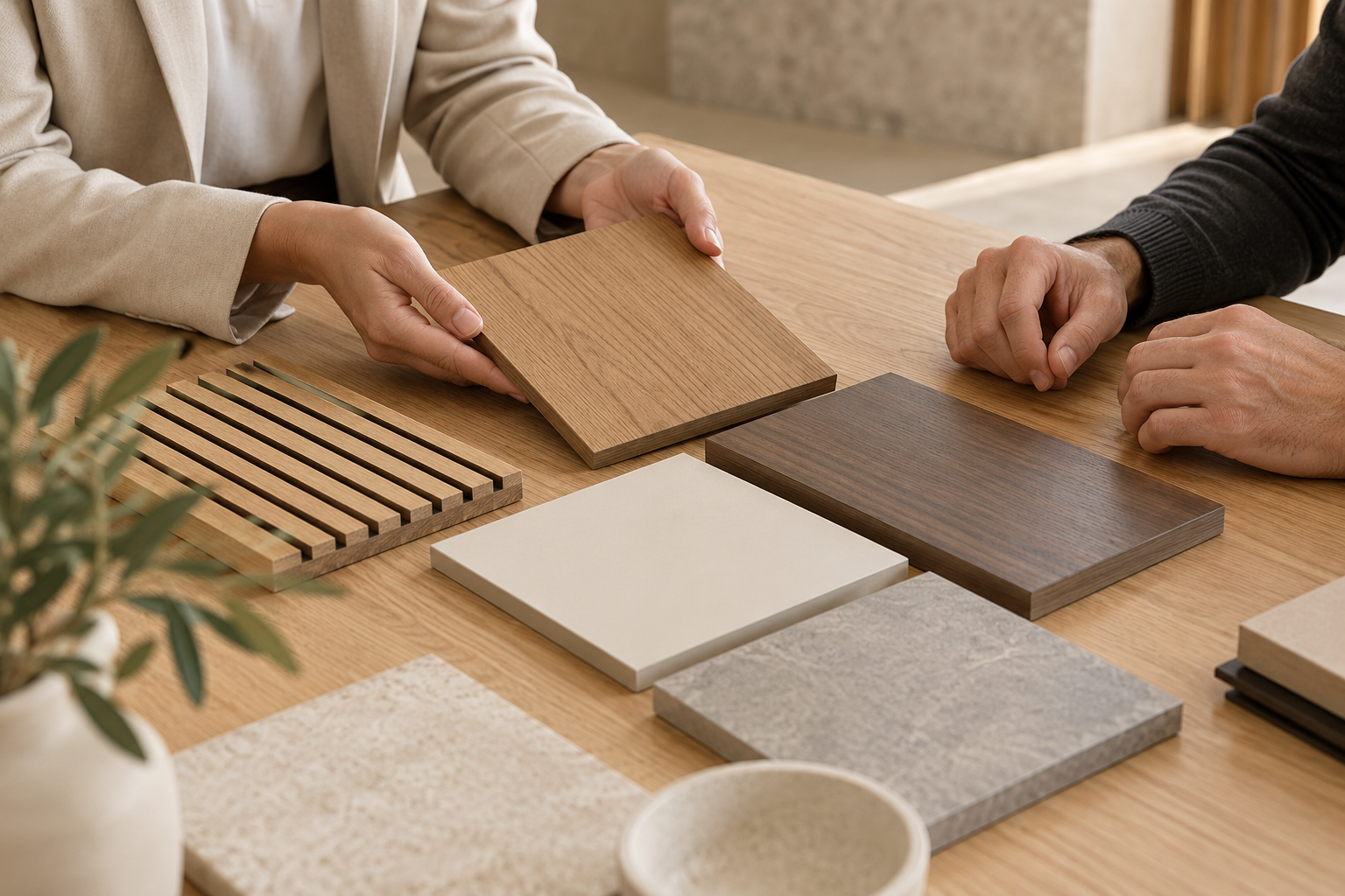 Illustrative consultation with decorative panel samples